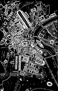 Das kaiserliche Rom, Plan von J.A. L�veil nach Canina, 1847, Ausschnitt, invert